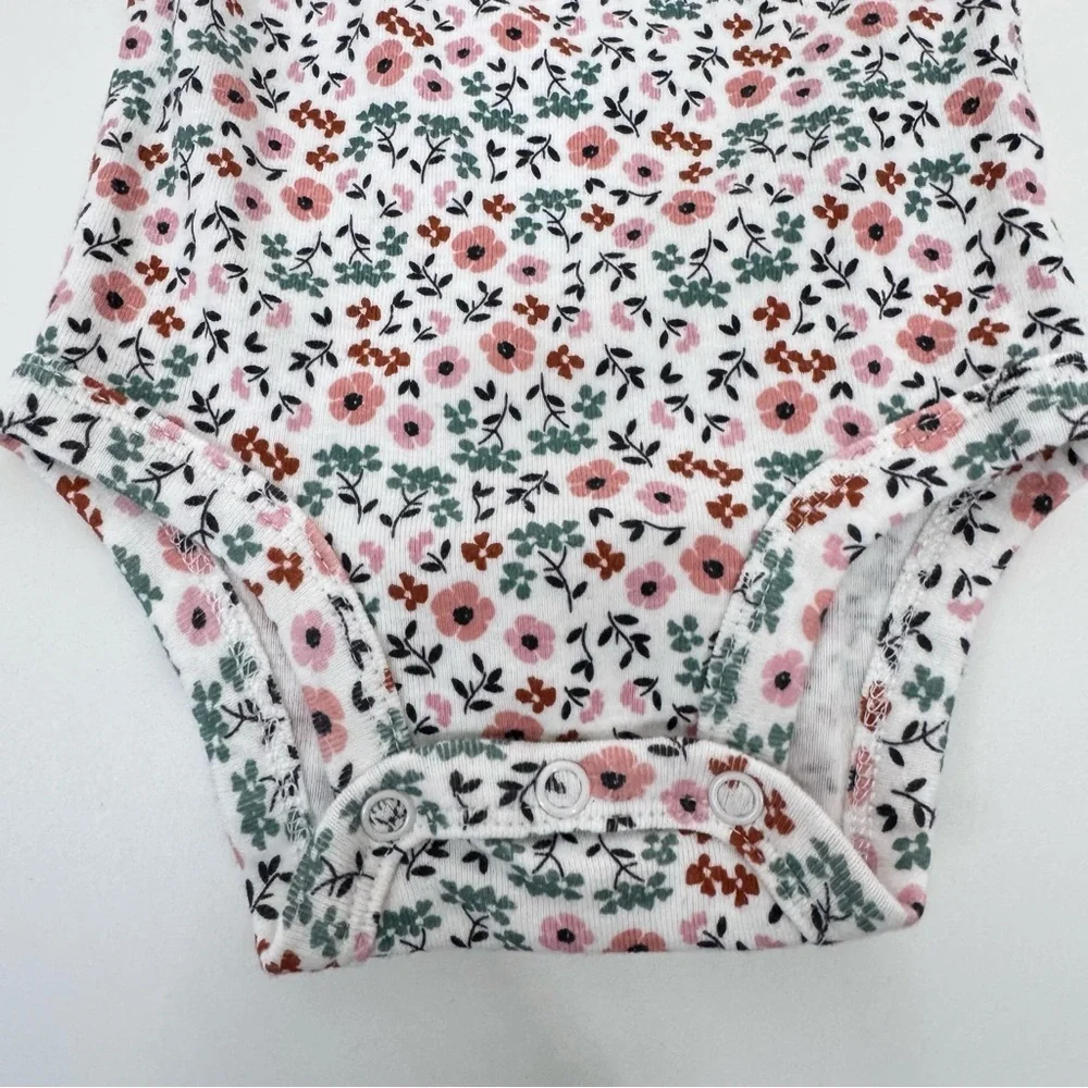 Carter’s Child Of Mine Pink Green White Boho Floral Ruffle Long Sleeve Bodysuit